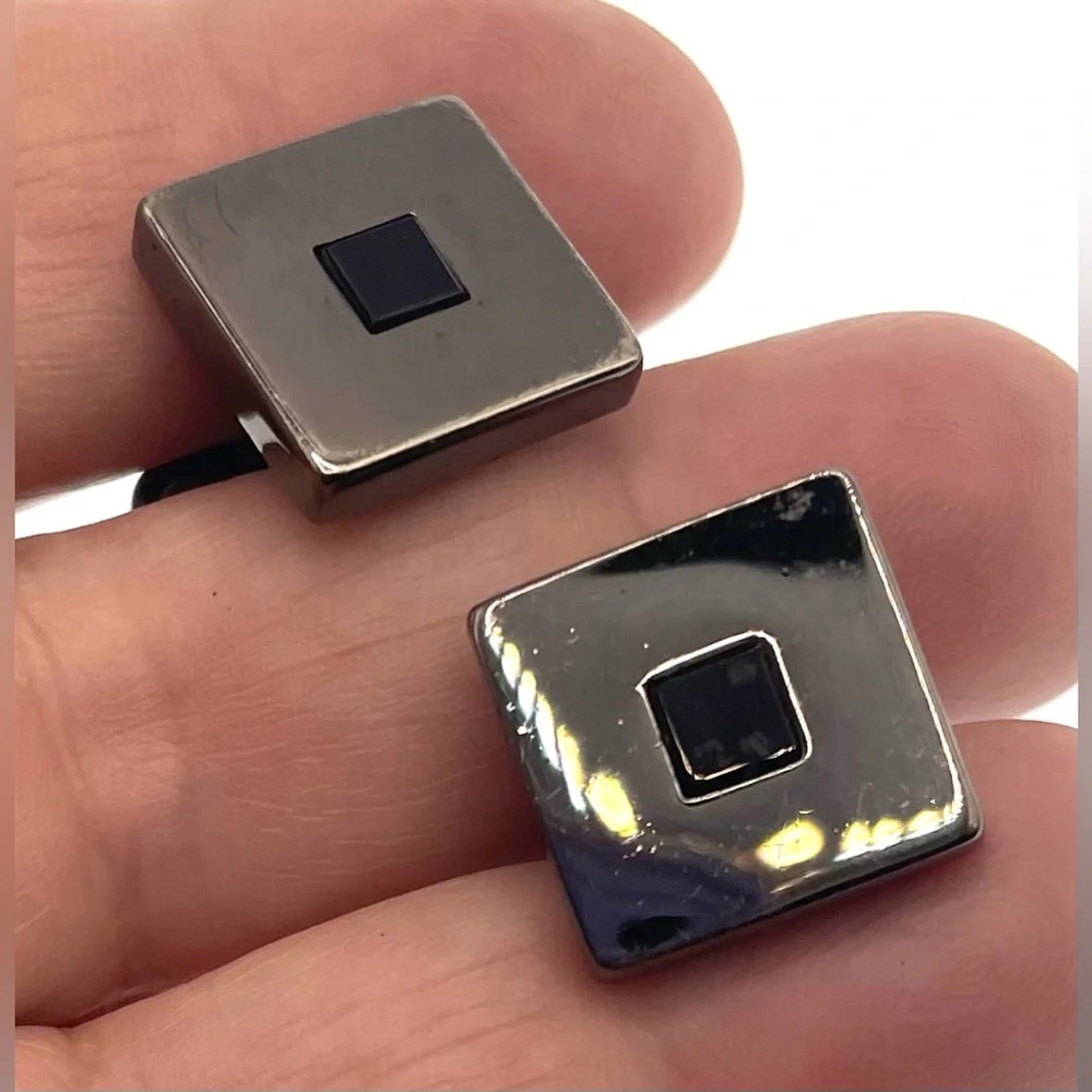 3 for $30 Vintage Gunmetal SilverTone Square Cufflinks Black Square Stone Center